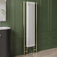 White and Brass Vertical Traditional Column Radiator 1600 x 480mm- Regent