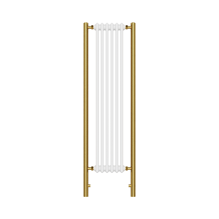 White and Brass Vertical Traditional Column Radiator 1600 x 480mm- Regent