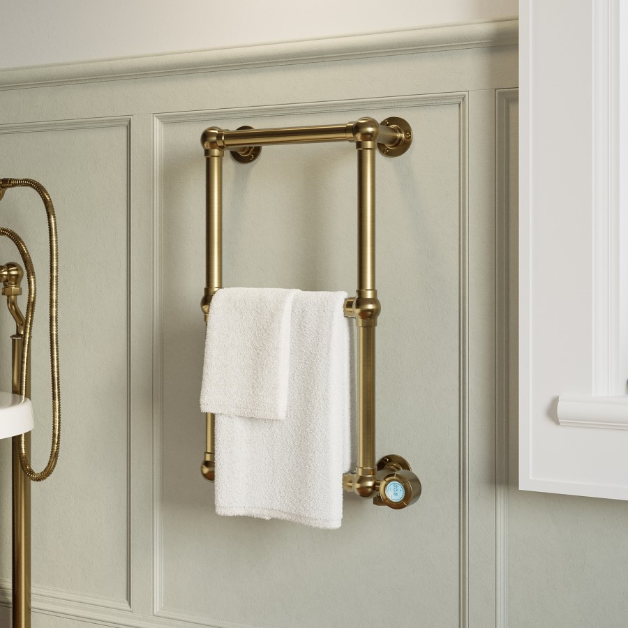 Brass Vertical Traditional Electric Towel Radiator 700 x 400mm - Regent