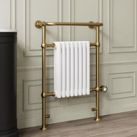 White and Brass Traditional Electric Column Radiator with Towel Rail 952 x 659mm - Regent