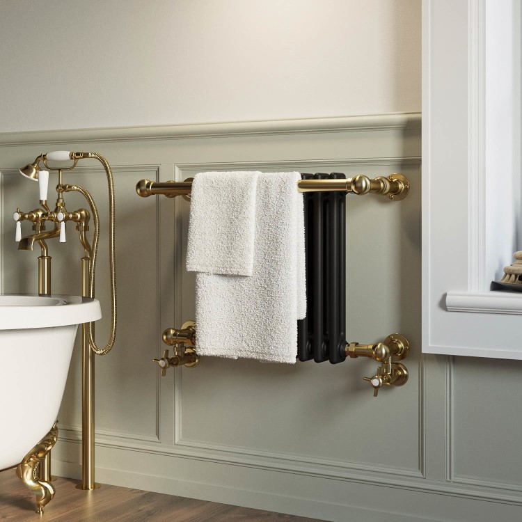 Black and Brass Traditional Column Radiator with Towel Rail 510 x 740mm - Regent