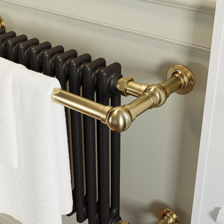 Black and Brass Traditional Column Radiator with Towel Rail 510 x 740mm - Regent