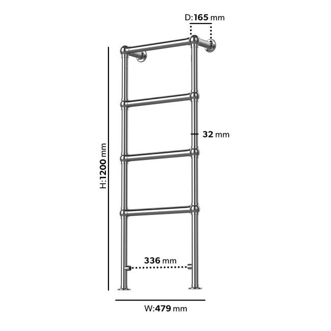 Chrome Vertical Traditional Towel Rail Radiator 1200 x 479mm - Regent