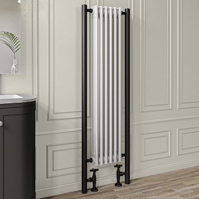 White and Black Vertical Traditional Column Radiator 1600 x 480mm- Regent