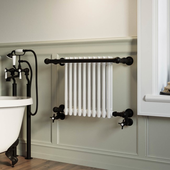 White and Black Traditional Column Radiator with Towel Rail 510 x 740mm - Regent