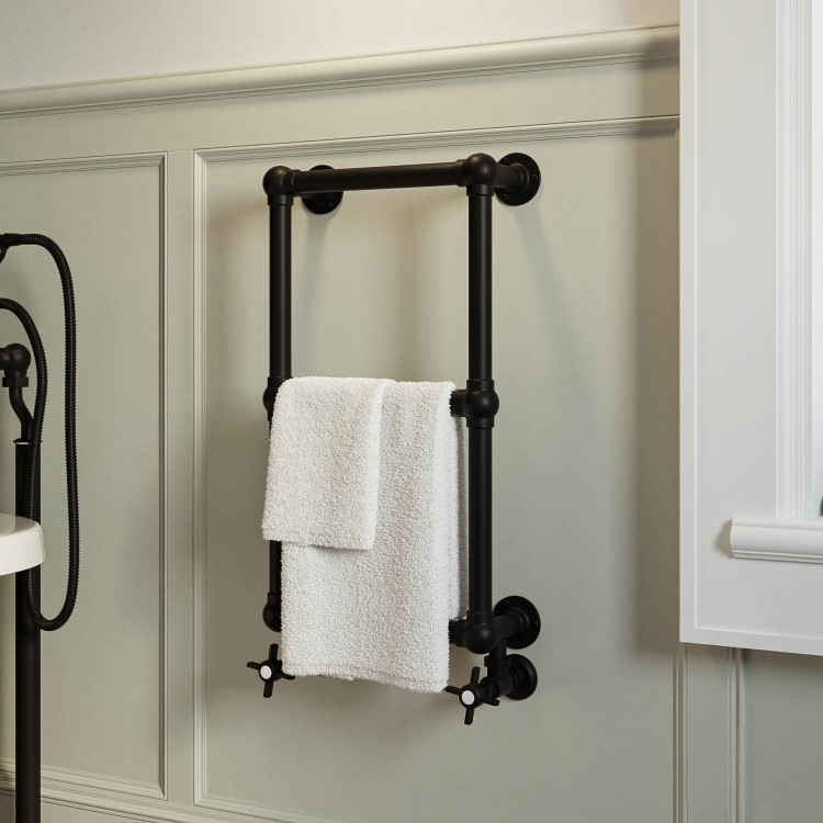 Black Vertical Traditional Towel Radiator 700 x 400mm - Regent