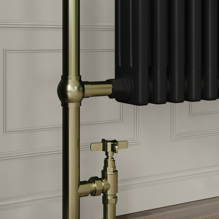 Black and Brass Traditional Column Radiator with Towel Rail 952 x 659mm - Regent