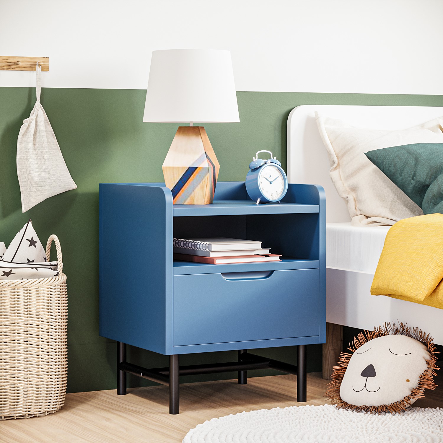 GRADE A1 - Kids Blue Bedside Table with Drawer - Rueben - Furniture123