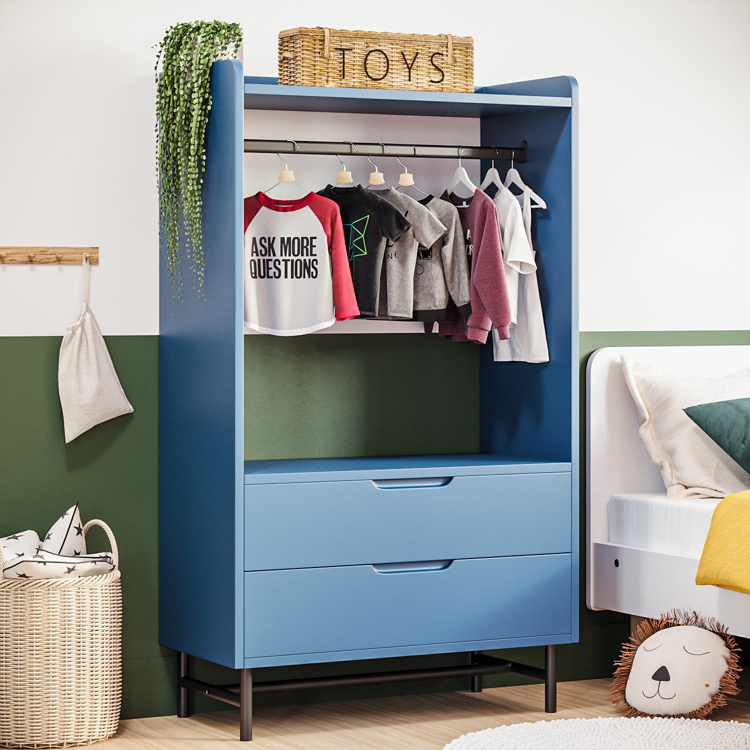 Photo of Kids blue open wardrobe with 2 drawers - rueben