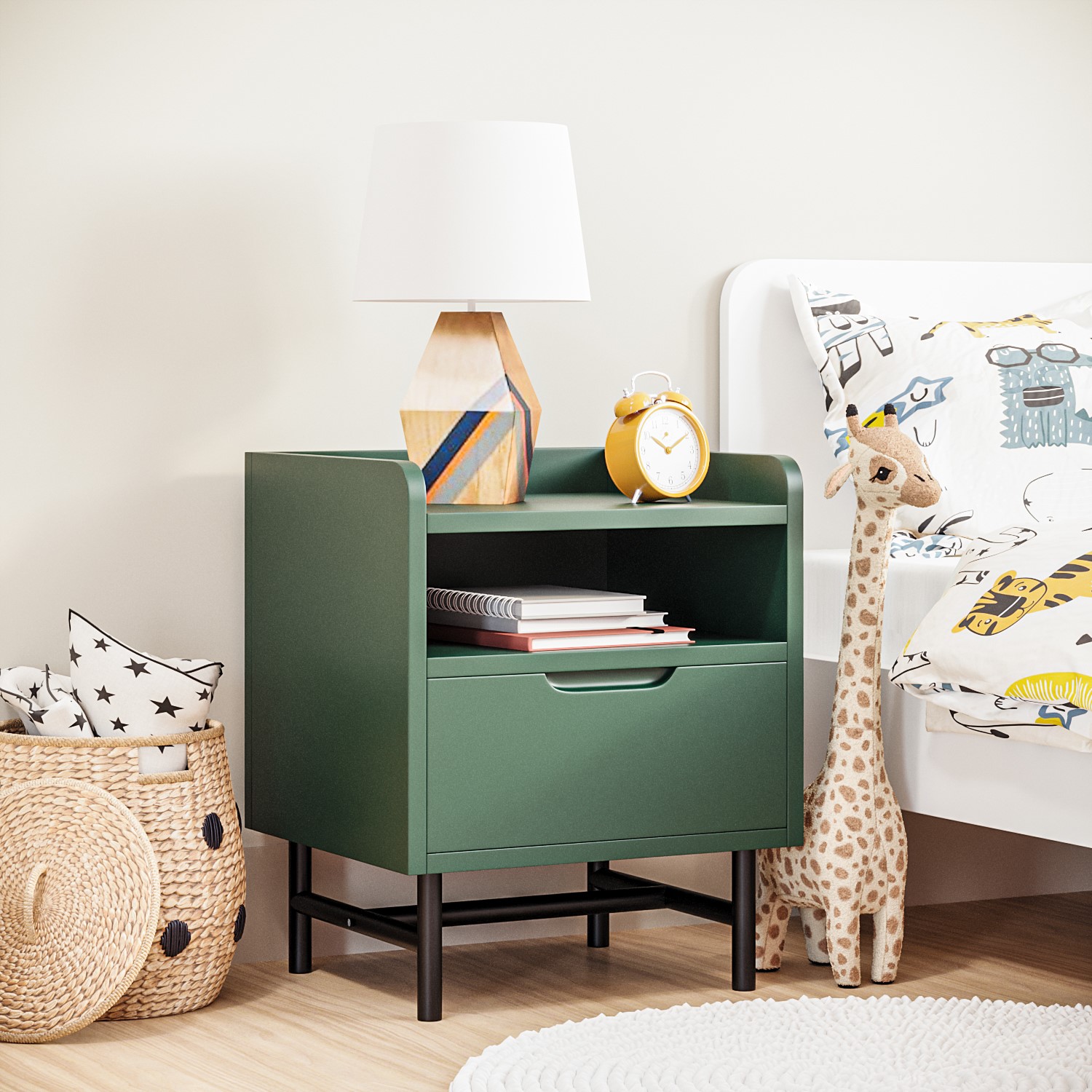 Kids Green Bedside Table with Drawer - Rueben - Furniture123