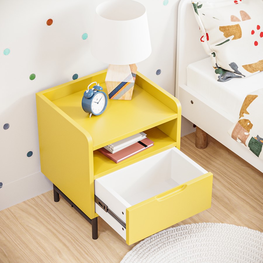 Kids Yellow Bedside Table with Drawer - Rueben - Furniture123