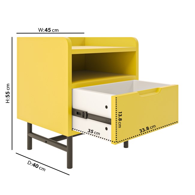 Kids Yellow Bedside Table with Drawer - Rueben