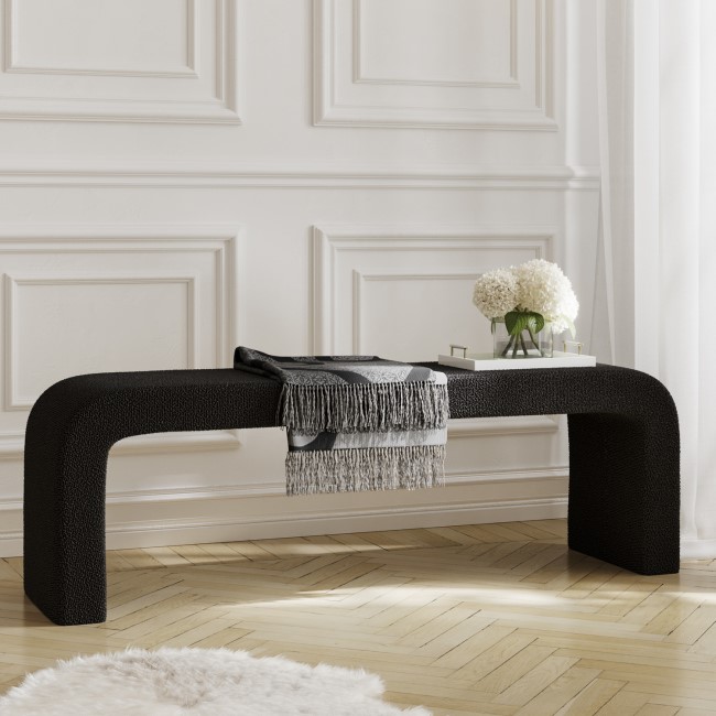 Large Black Boucle Curved Dining Bench  -  152cm  -  Seats 2  -  Ren