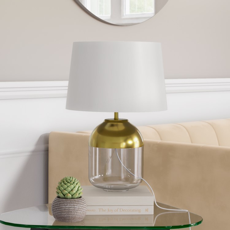 Glass Table Lamp with Copper Finish & White Shade - Heslington