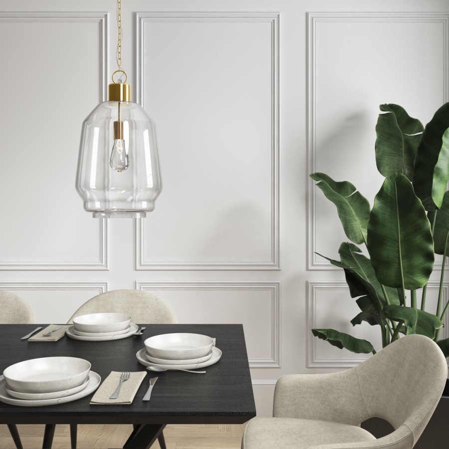 Large Clear Glass Pendant Light - 27cm x 42cm - Pittsburgh