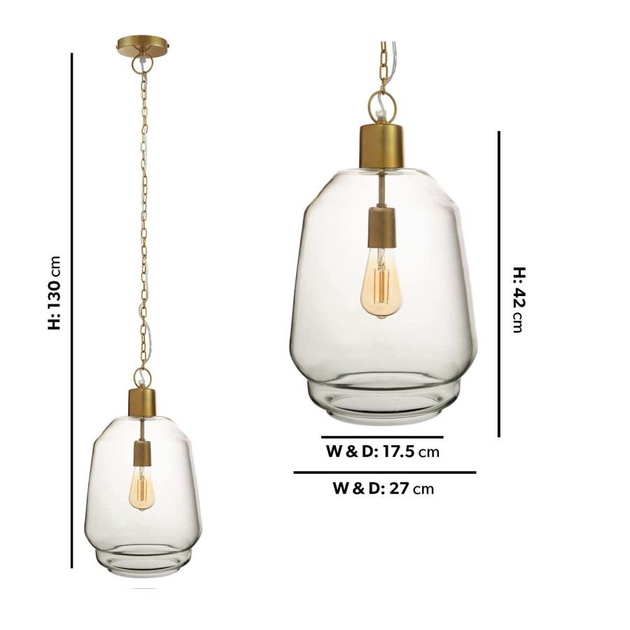 Large Clear Glass Pendant Light - 27cm x 42cm - Pittsburgh