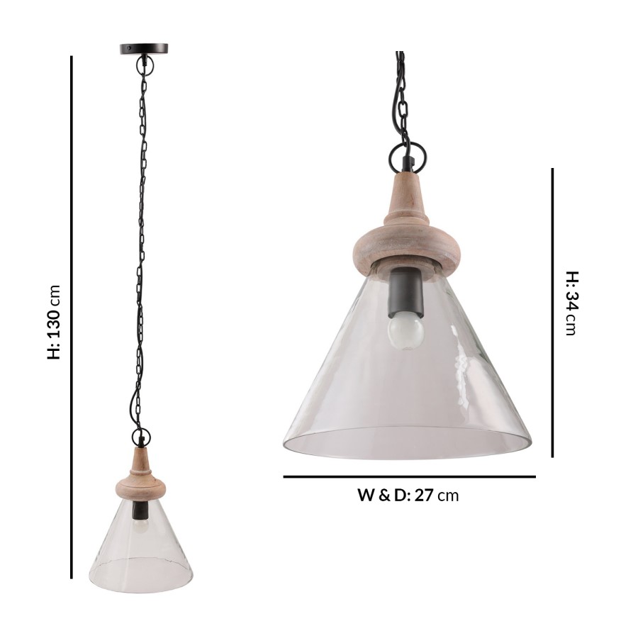 Scandi Style Glass Cone Pendant Light - Durham