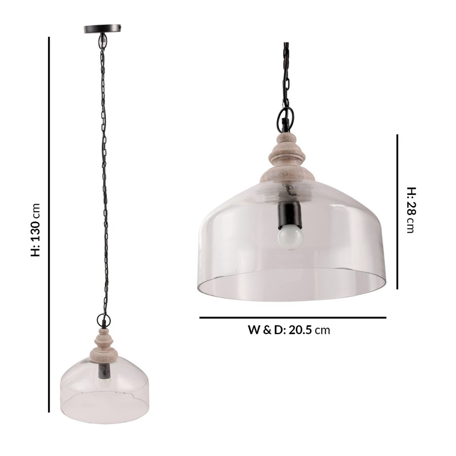 Scandi Style Glass Dome Pendant Light - Durham