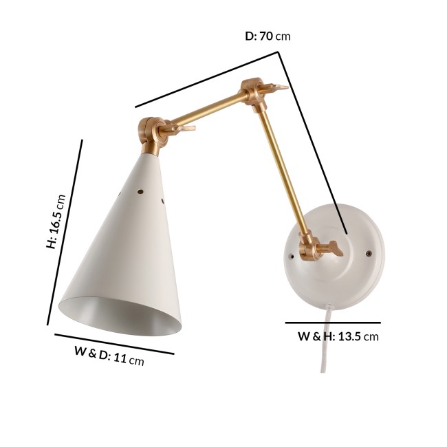 White Cone Wall Lamp with Brass Finish - Rome