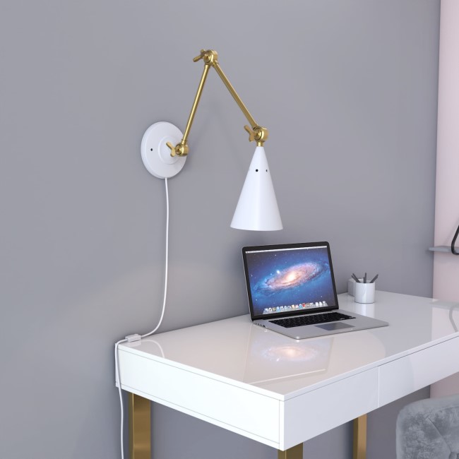 White Cone Wall Lamp with Brass Finish - Rome