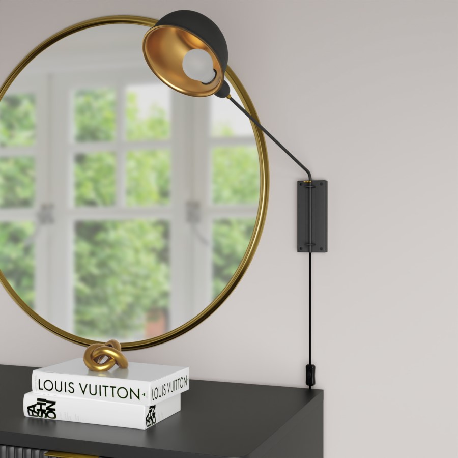 Black Wall Lamp with Brass Finish - Portofino