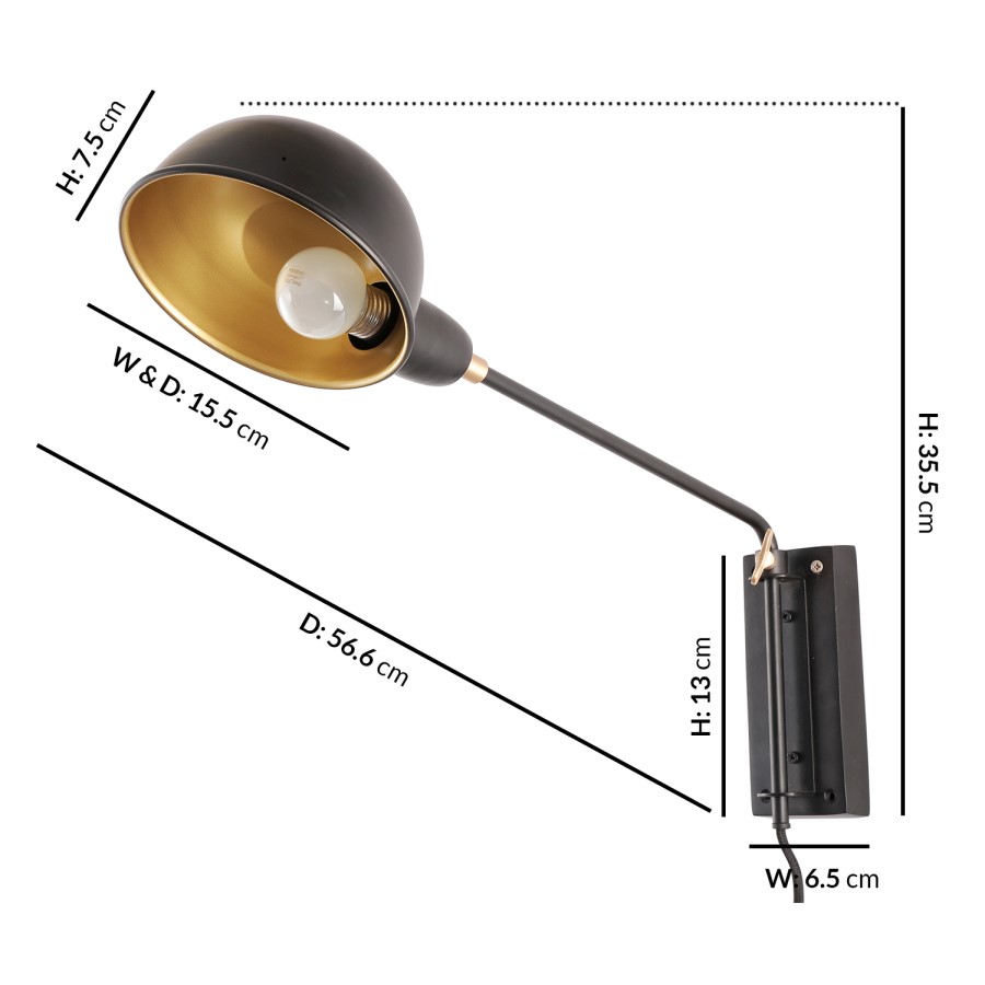 Black Wall Lamp with Brass Finish - Portofino