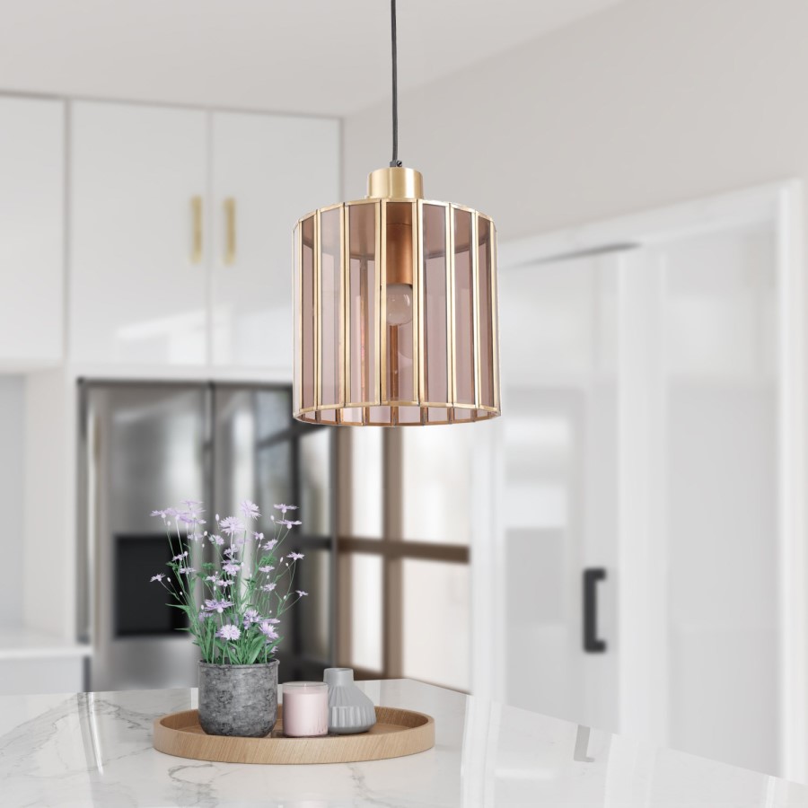 Smoked Glass Brass Pendant Light - Dallas