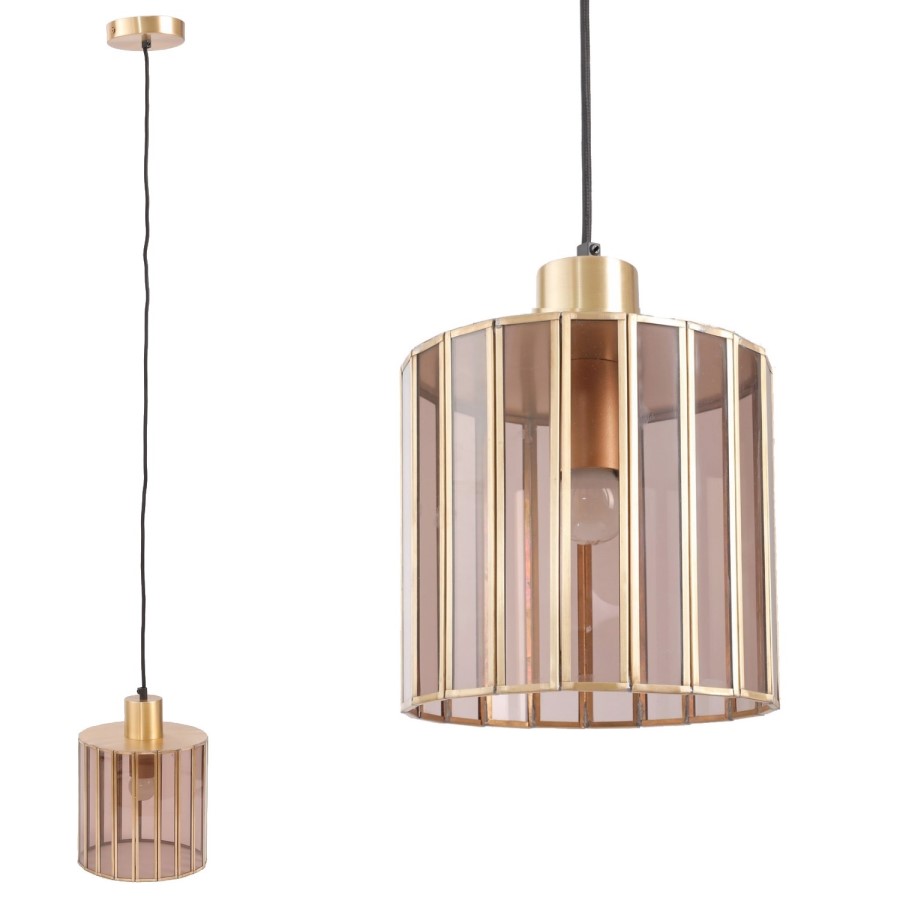 Smoked Glass Brass Pendant Light - Dallas
