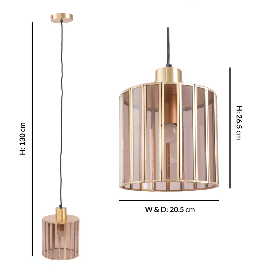 Smoked Glass Brass Pendant Light - Dallas