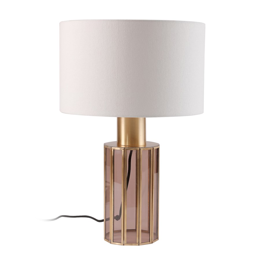 GRADE A1 - Antique Brass & Smoked Glass Table Lamp - Dallas