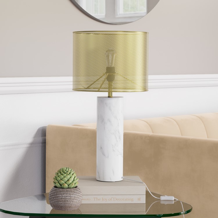 Brass and White Marble Table Lamp - Lincoln