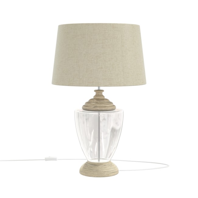 Glass Table Lamp with Linen Shade and Wooden Base - Sussex