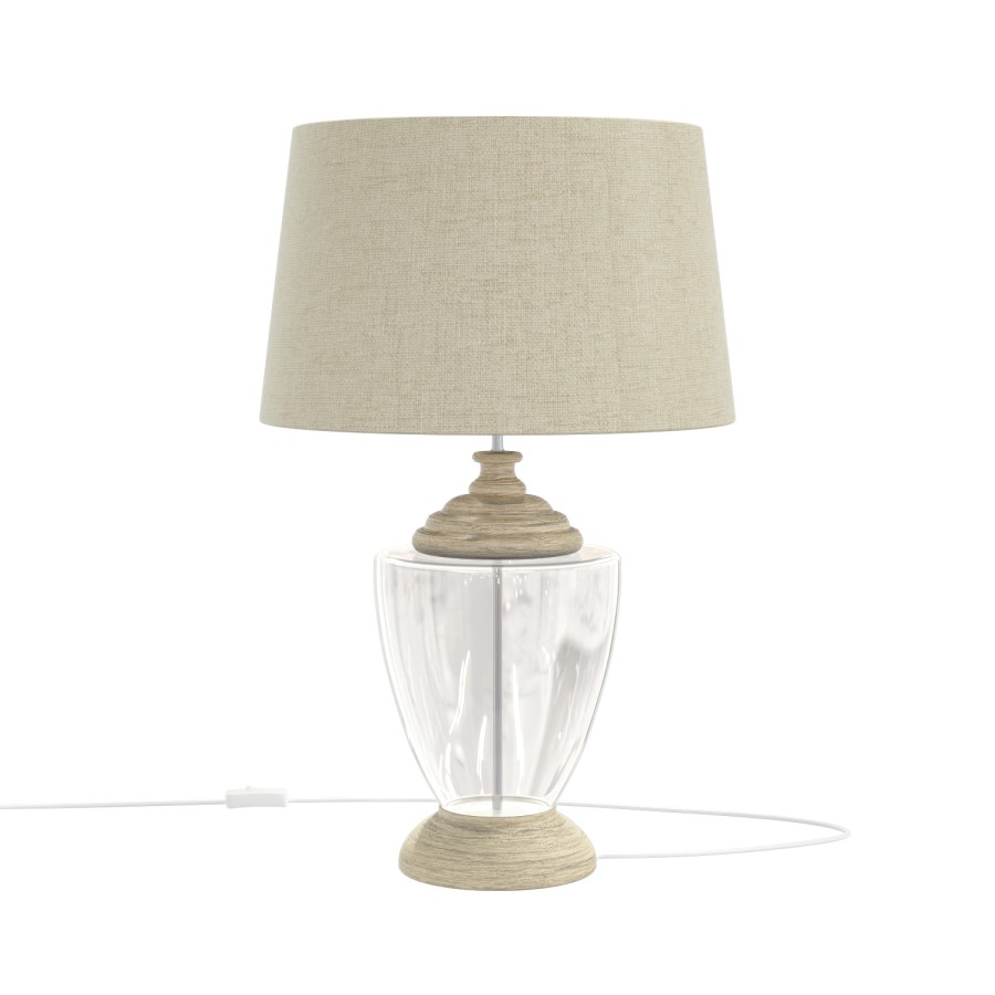 Glass Table Lamp with Linen Shade and Wooden Base - Sussex