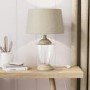 Glass Table Lamp with Linen Shade and Wooden Base - Sussex