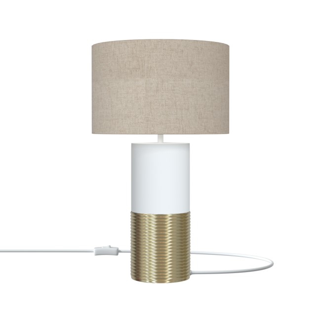 White and Brass Table Lamp with Linen Shade - Denton