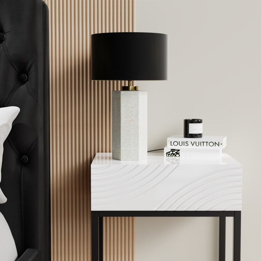 Black and Concrete Table Lamp with Brass Detail - Fairburn