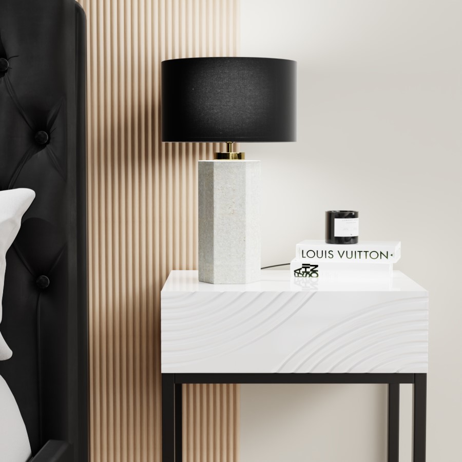 Black and Concrete Table Lamp with Brass Detail - Fairburn