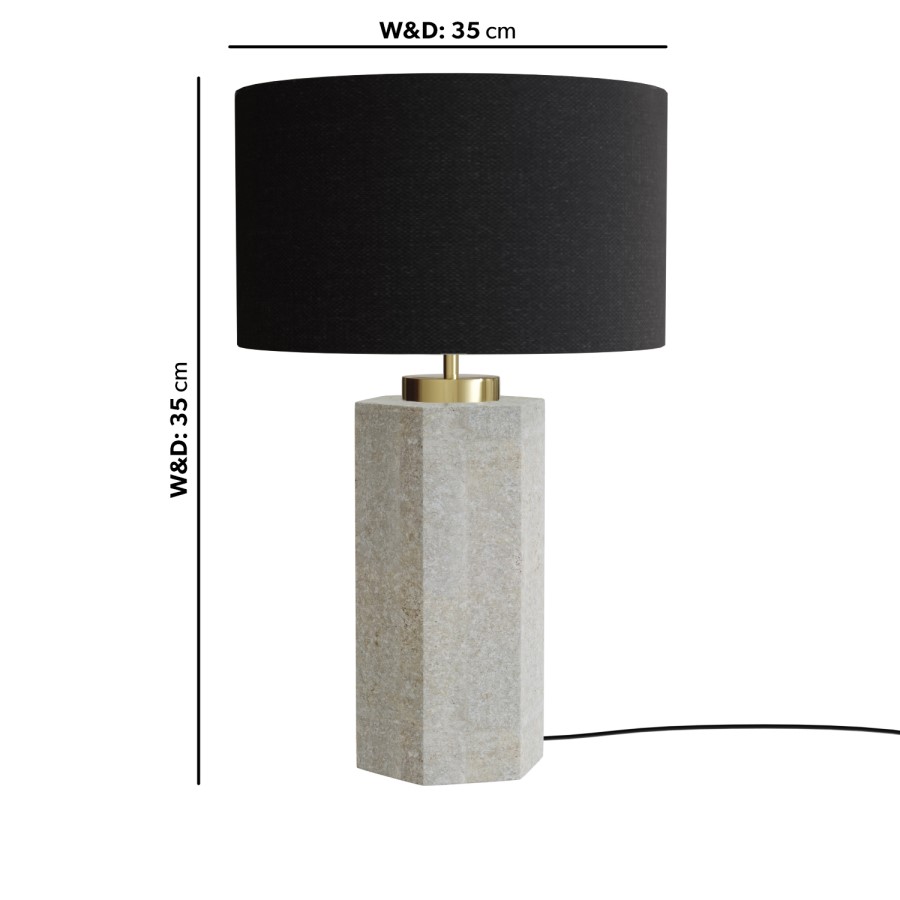 Black and Concrete Table Lamp with Brass Detail - Fairburn