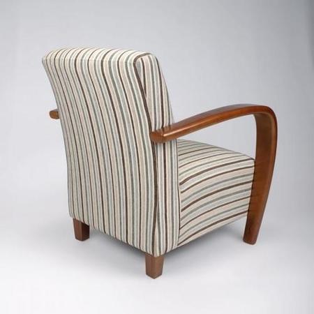 Restmore Stripe Armchair in Light Blue with Wooden Arms - Shankar
