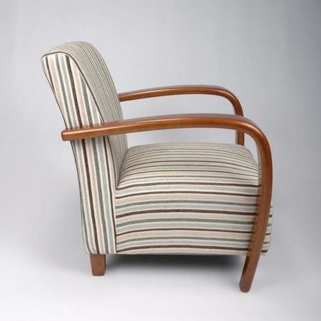 Restmore Stripe Armchair in Light Blue with Wooden Arms - Shankar