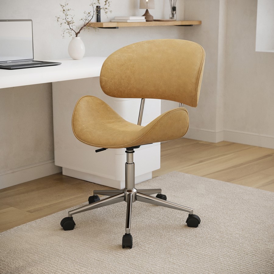 Tan Faux Leather Swivel Office Chair - Rafa