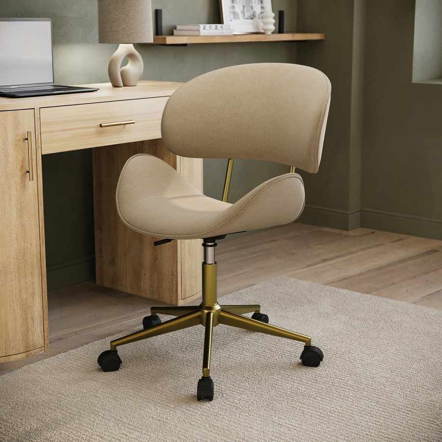 Beige Fabric Swivel Office Chair - Rafa