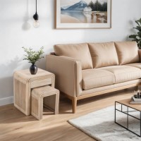 Mango Wood Nest Of 2 Tables With Drawer - Hudson Carved Mango Wood Nest Of 2 Tables With Drawer - Hudson Carved