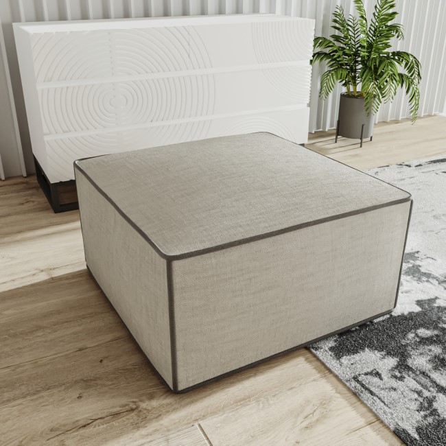 Large Square Light Grey Pouffe Stool in Woven Linen Fabric - Reign
