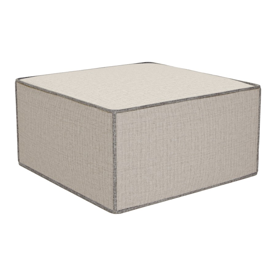 Large Square Light Grey Pouffe Stool in Woven Linen Fabric - Reign