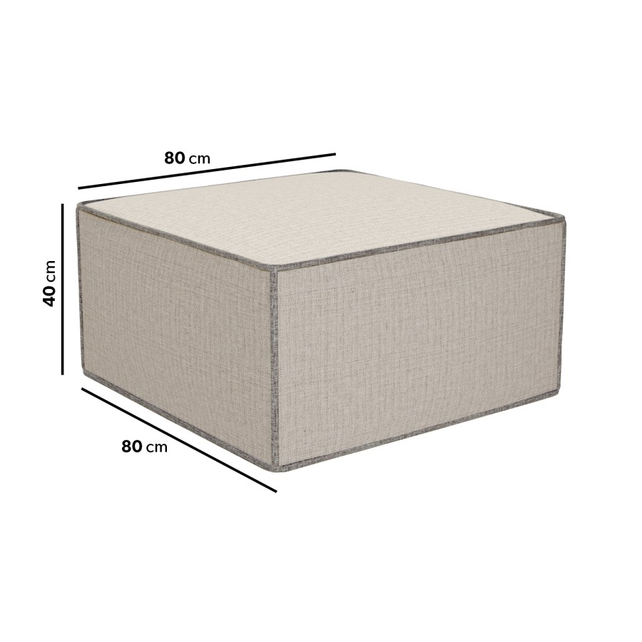 Large Square Light Grey Pouffe Stool in Woven Linen Fabric - Reign