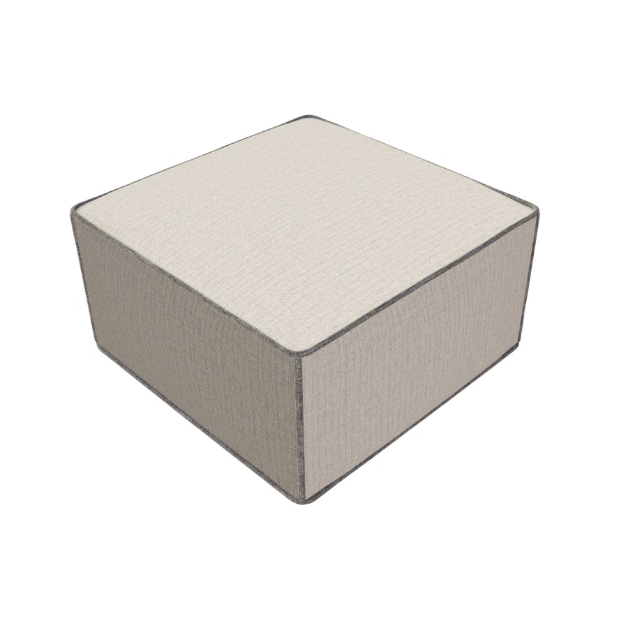 Large Square Light Grey Pouffe Stool in Woven Linen Fabric - Reign