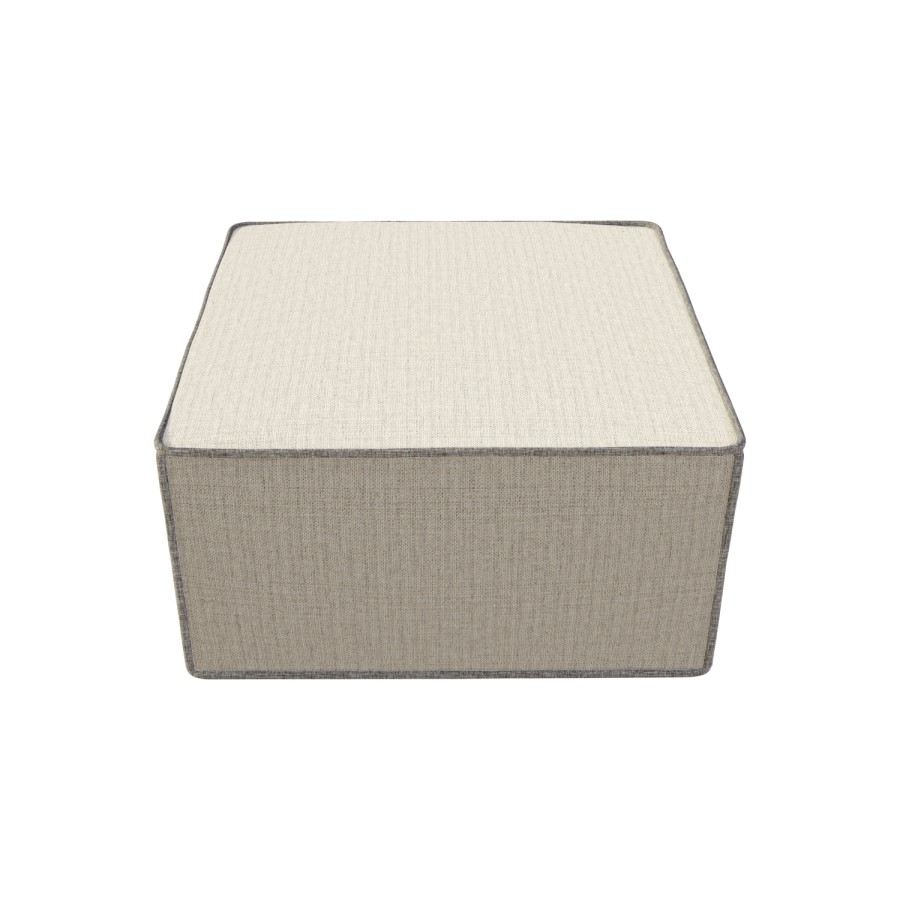 Large Square Light Grey Pouffe Stool in Woven Linen Fabric - Reign