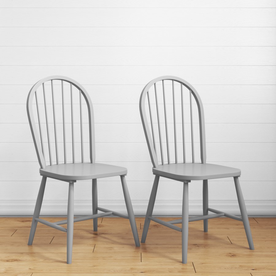 GRADE A2 - Windsor Dining Chairs in Grey Wood Set of 2 - Rhode Island 