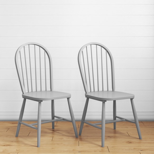 GRADE A2 - Rhode Island Pair of Wooden Windsor Dining Chairs - Grey